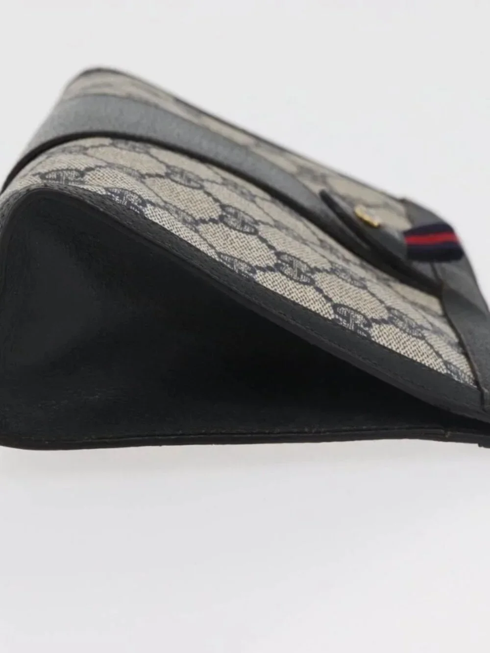GUCCI GG Supreme Sherry Line Clutch Bag PVC Navy Red 89 01 032 Auth 182810